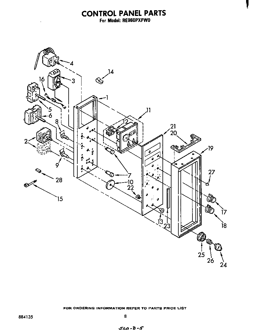 Whirlpool RE960PXPW0 control panel diagram