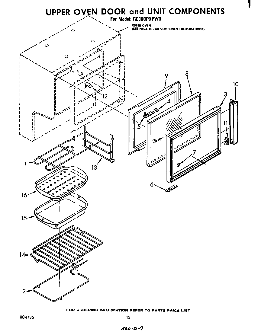 Whirlpool RE960PXPW0 upper oven door and unit diagram