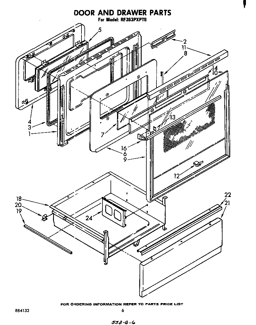 Whirlpool RF363PXPT0 door and drawer diagram