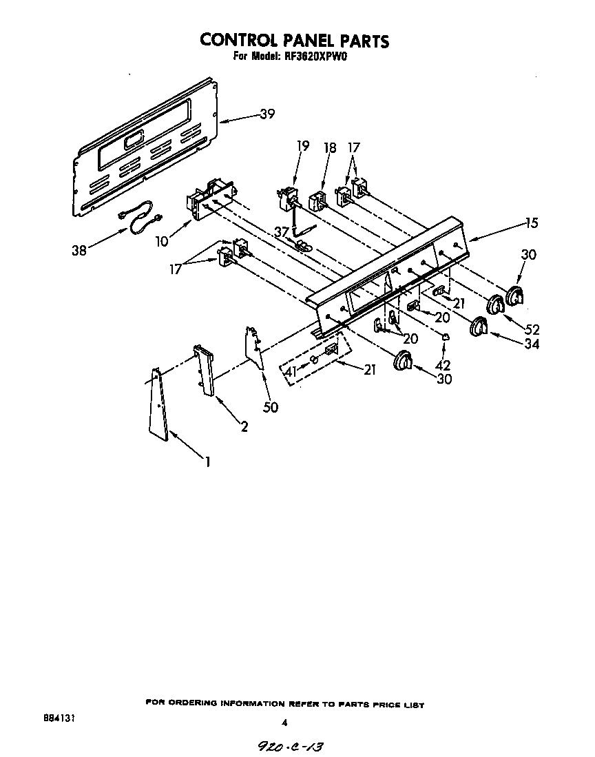 Whirlpool RF3620XPW0 control panel diagram