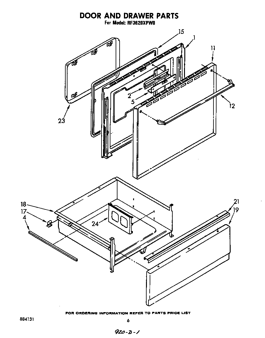 Whirlpool RF3620XPW0 door and drawer diagram