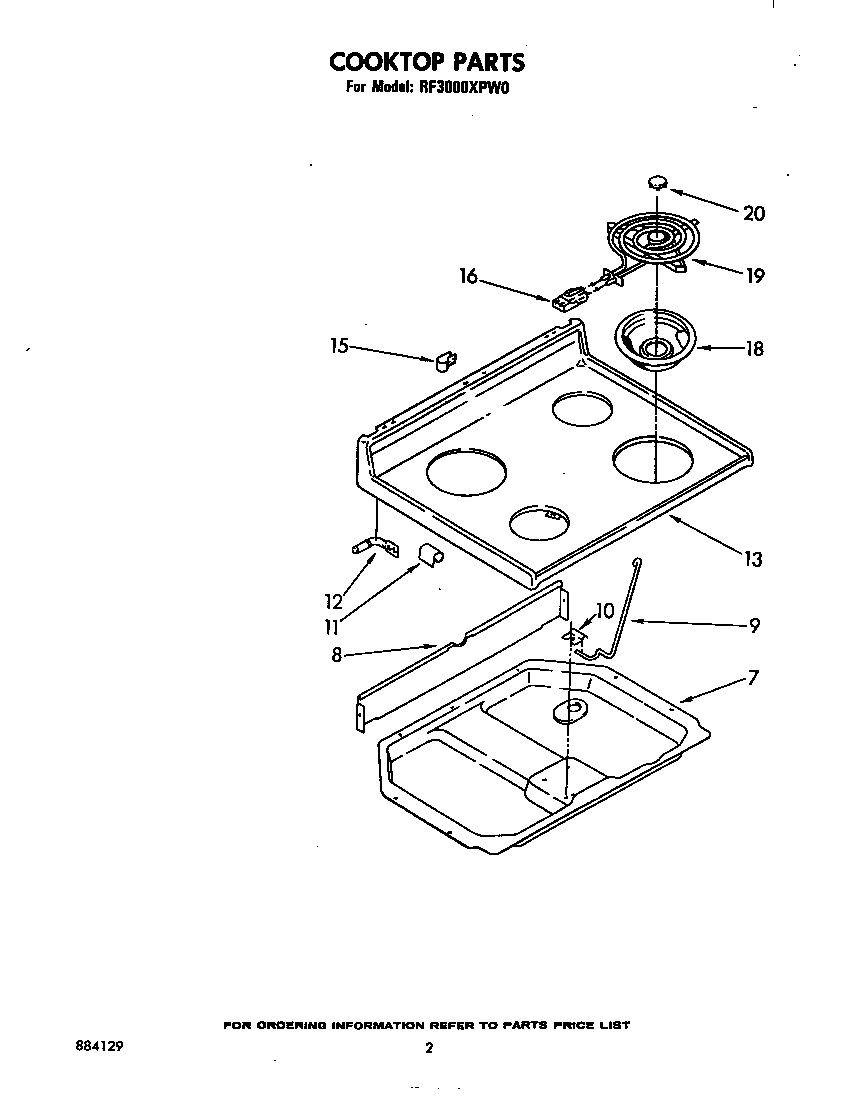 Whirlpool RF3000XPW0 cook top diagram
