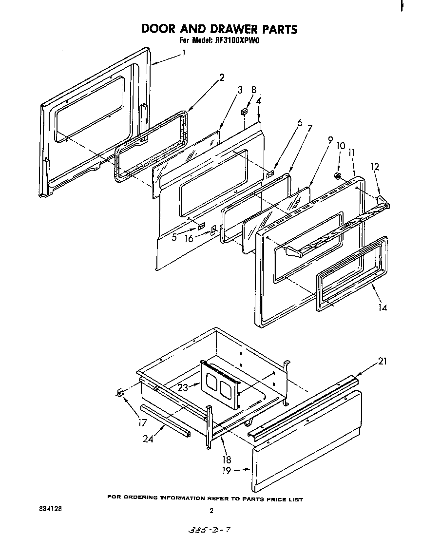 Whirlpool RF3100XPW0 door and drawer diagram