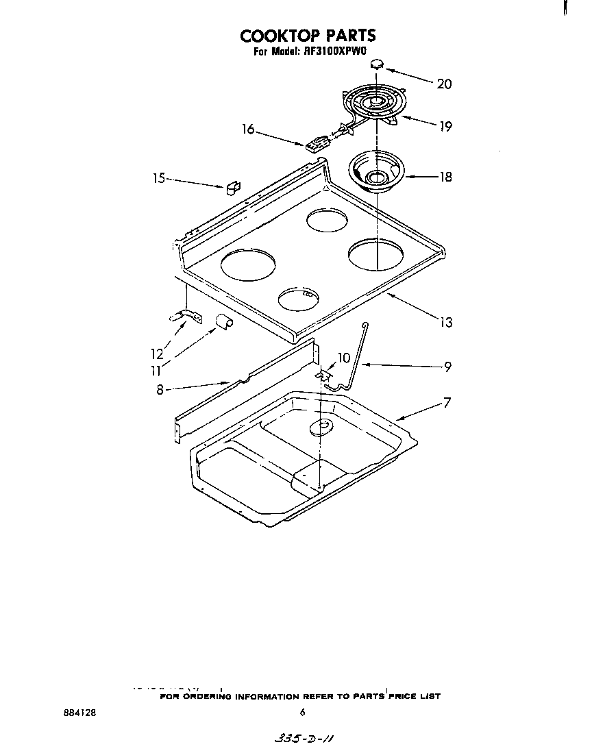 Whirlpool RF3100XPW0 cooktop diagram