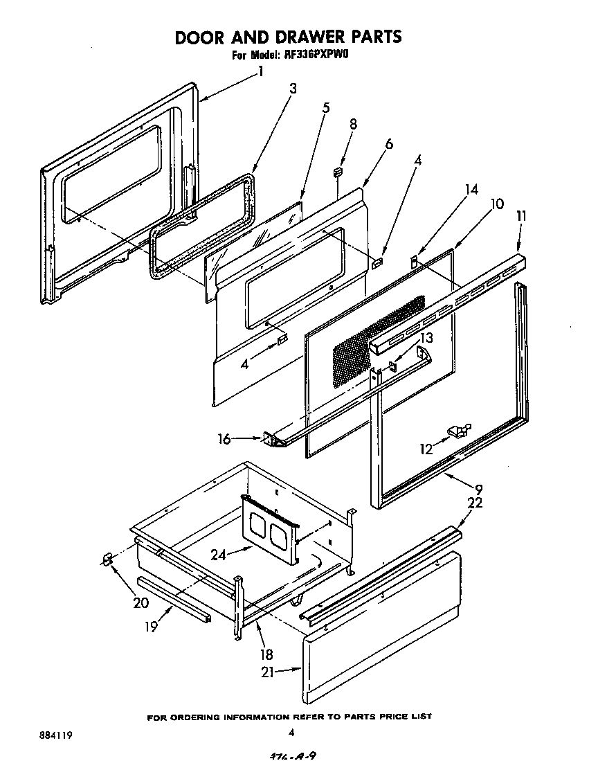 Whirlpool RF336PXPW0 door and drawer diagram