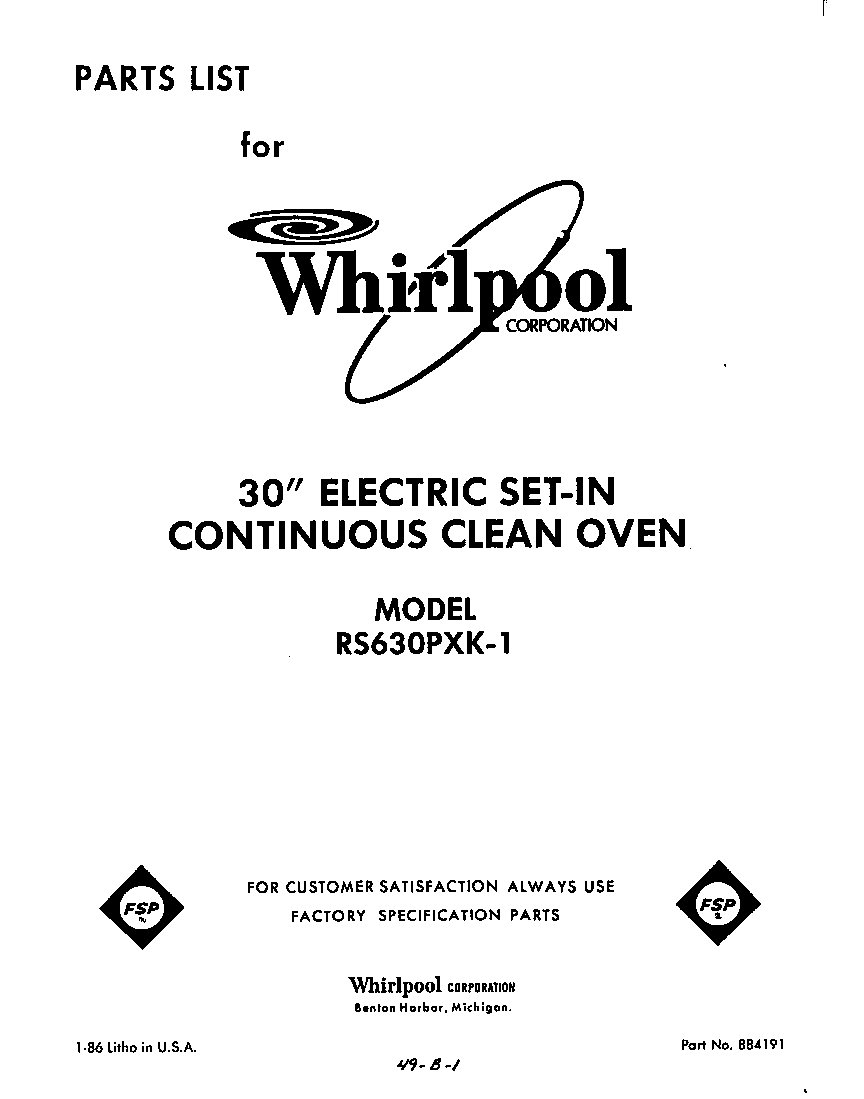 Whirlpool RS630PXK1 front cover diagram