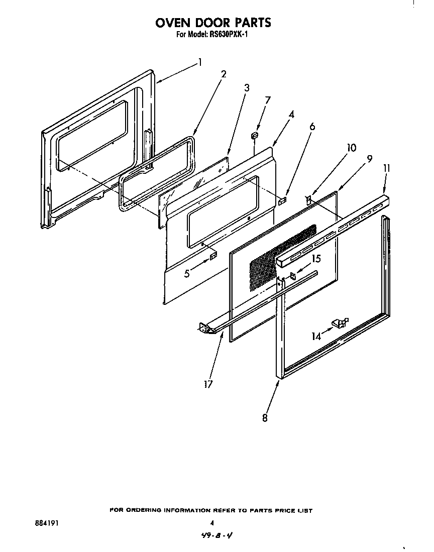 Whirlpool RS630PXK1 oven door diagram