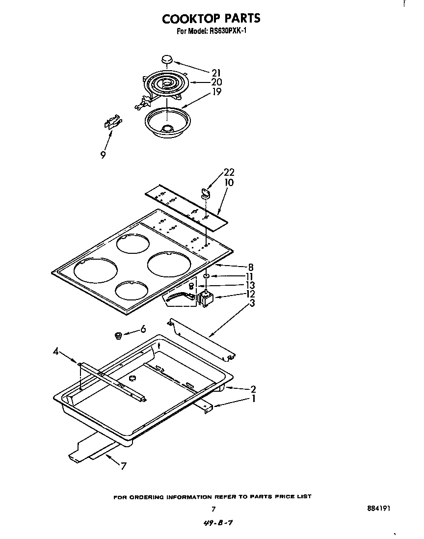 Whirlpool RS630PXK1 cooktop diagram