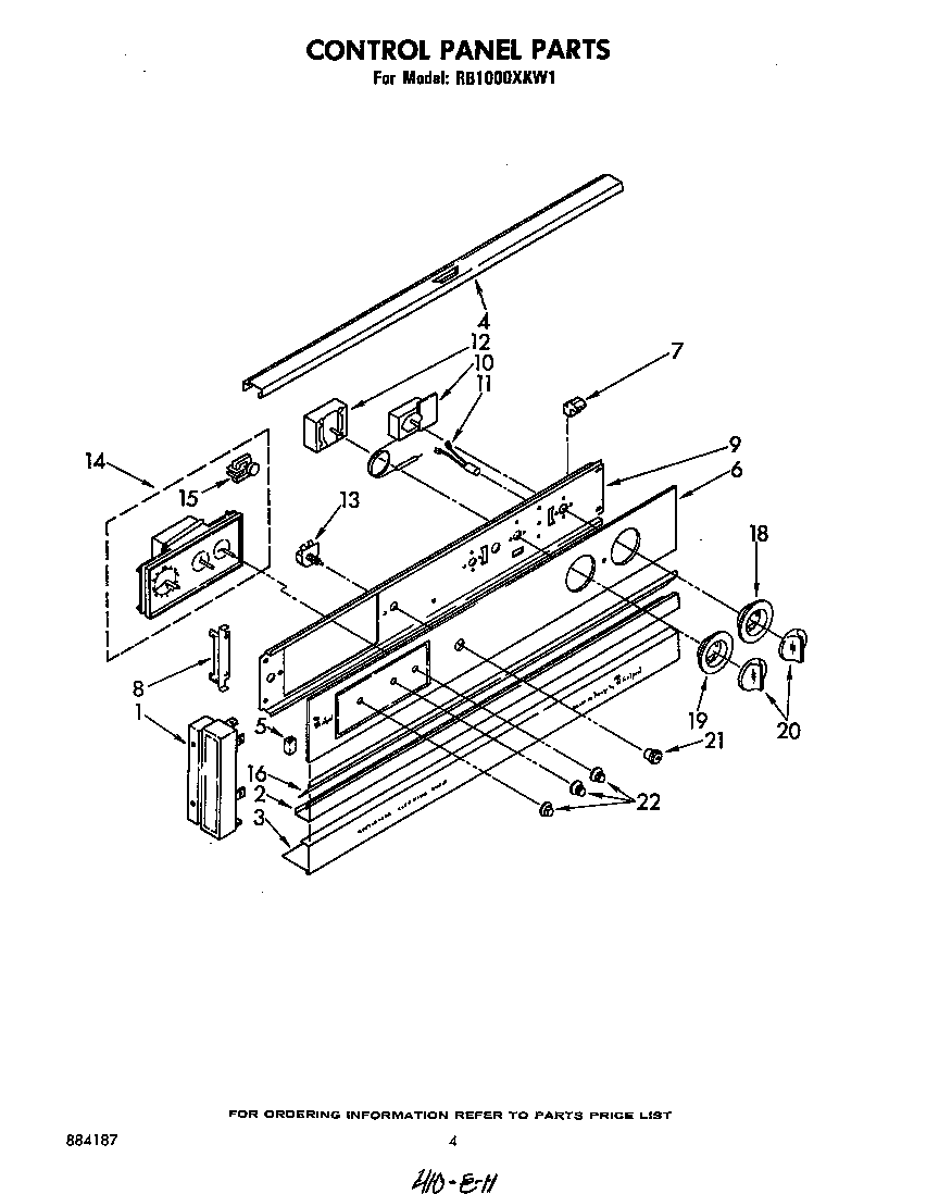 Whirlpool RB1000XKW1 control panel diagram