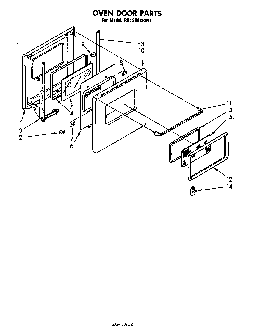 Whirlpool RB1200XKW1 oven door diagram