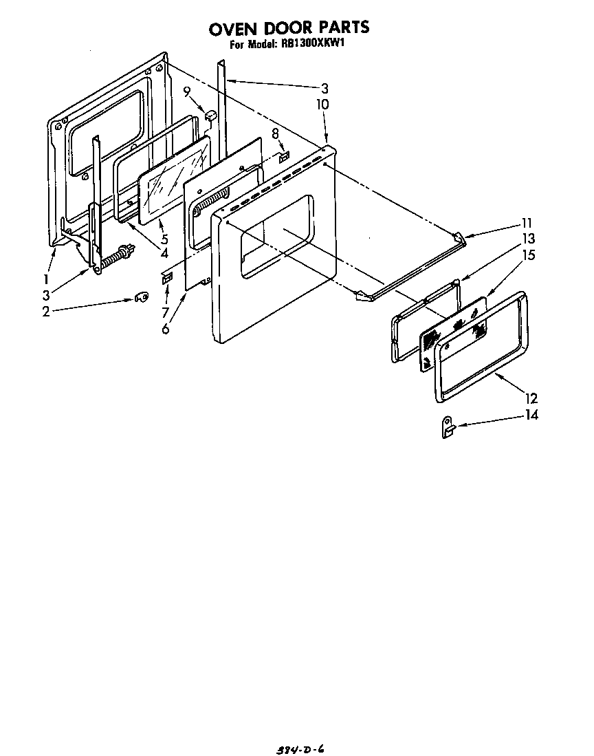 Whirlpool RB1300XKW1 oven door diagram