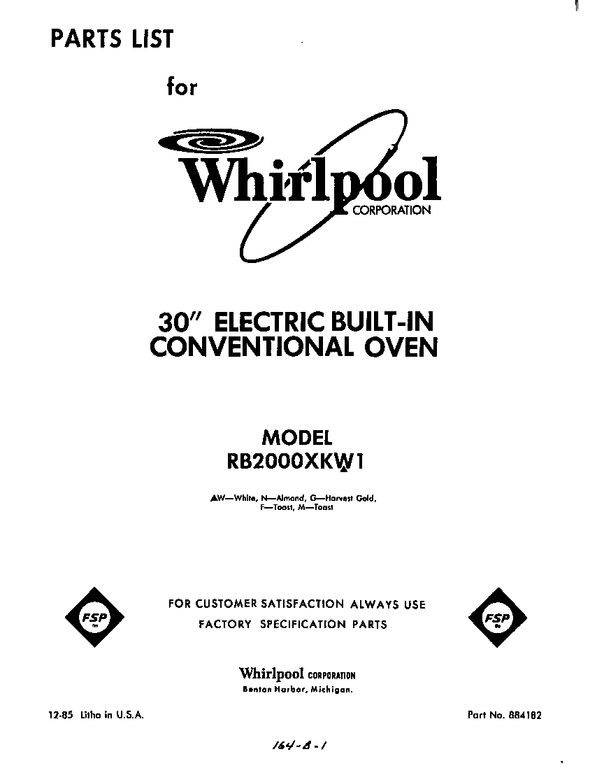 Whirlpool RB2000XKW1 front cover diagram