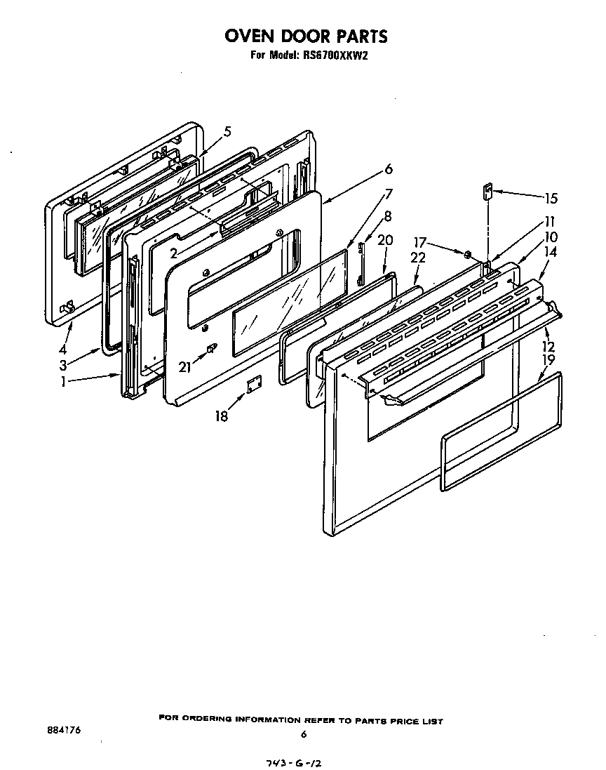 Whirlpool RS6700XKW2 oven door diagram