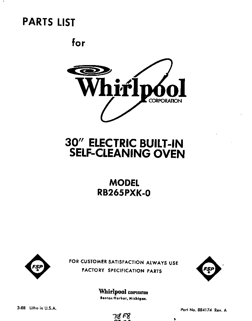 Whirlpool RB265PXK0 front cover diagram