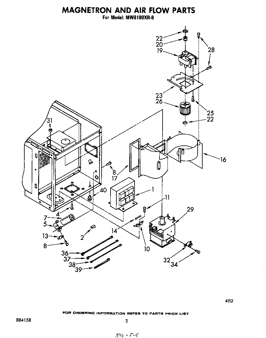 Whirlpool MW8100XR0 magnetron and air flow diagram