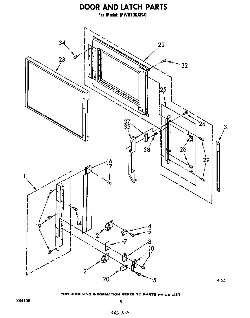 Whirlpool MW8100XR0 door and latch diagram