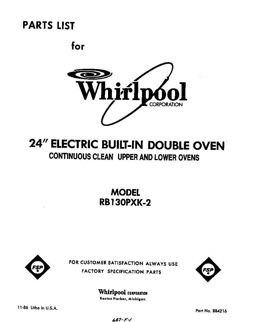 Whirlpool RB130PXK2 front cover diagram