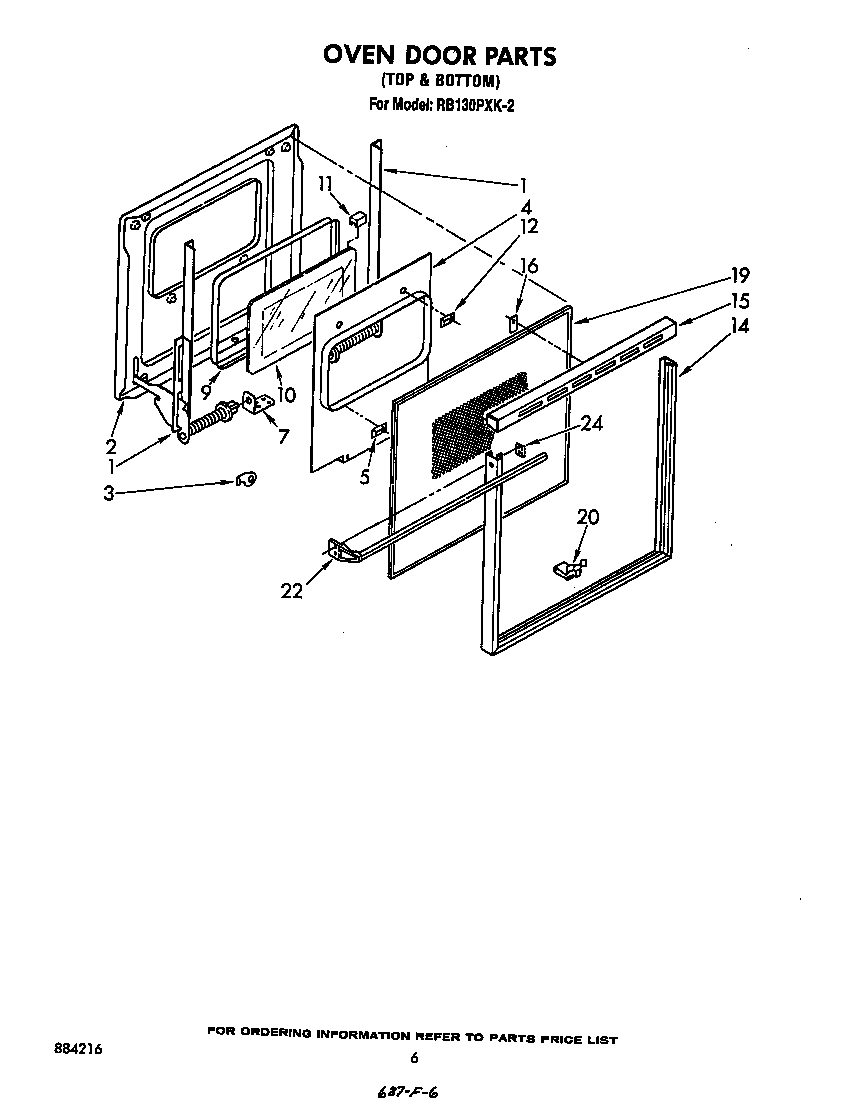 Whirlpool RB130PXK2 oven door diagram
