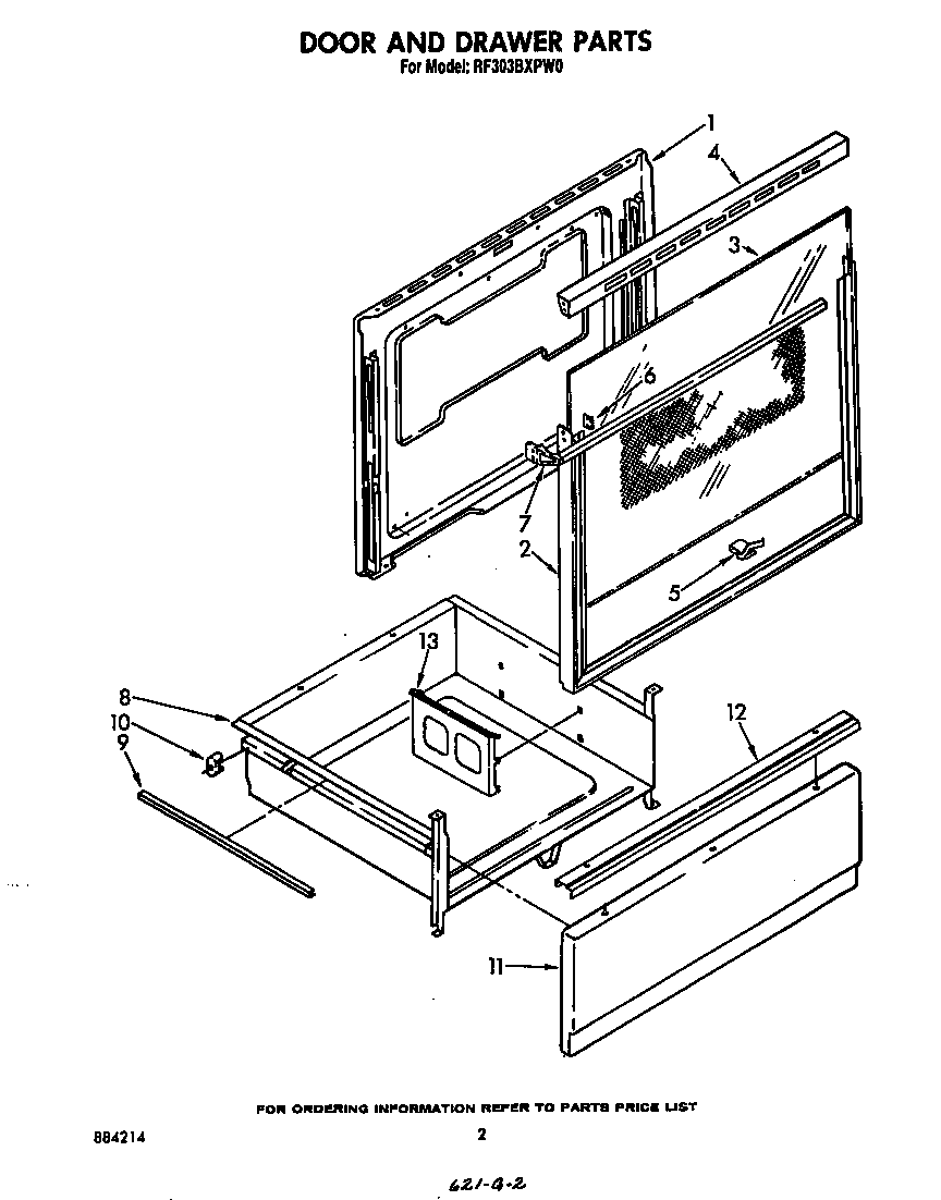 Whirlpool RF303BXPW0 door and drawer diagram
