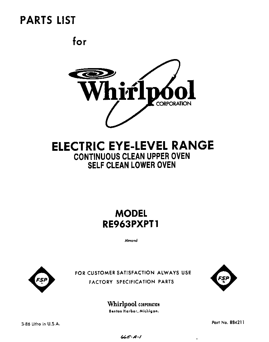 Whirlpool RE963PXPT1 front cover diagram