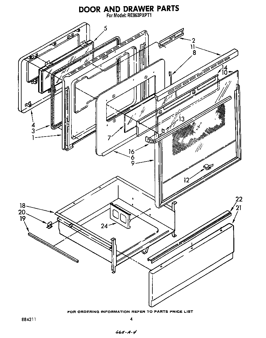 Whirlpool RE963PXPT1 door and drawer diagram