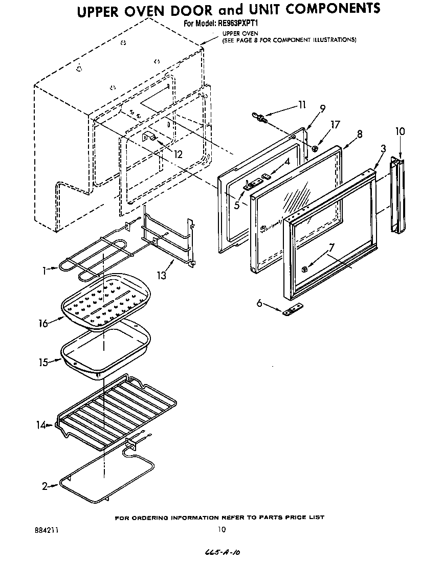 Whirlpool RE963PXPT1 upper oven door and unit diagram