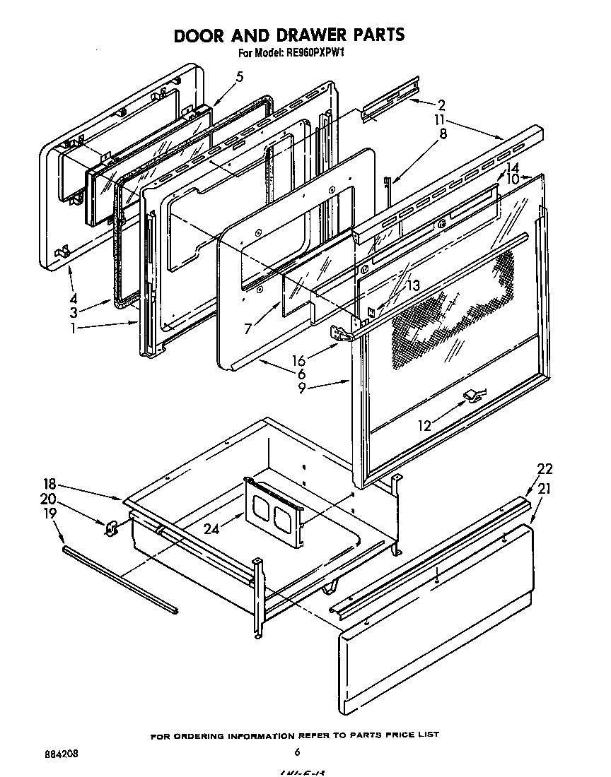 Whirlpool RE960PXPW1 door and drawer diagram