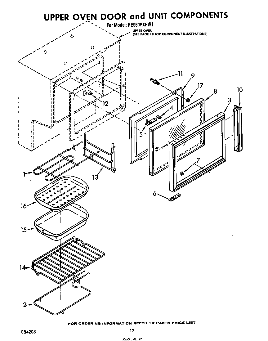 Whirlpool RE960PXPW1 upper oven door and unit diagram