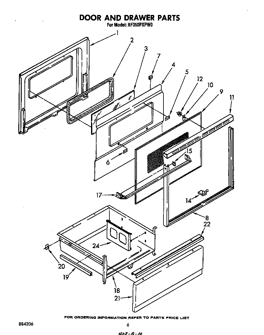 Whirlpool RF350PXPW0 door and drawer diagram