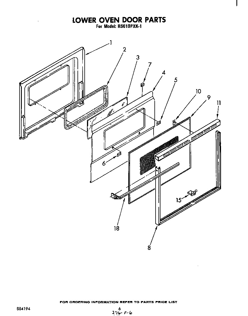 Whirlpool RS610PXK1 lower oven door diagram