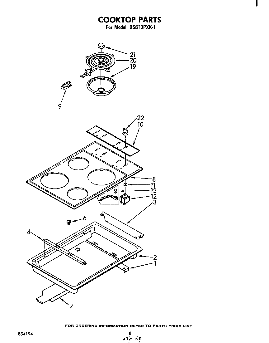 Whirlpool RS610PXK1 cooktop diagram