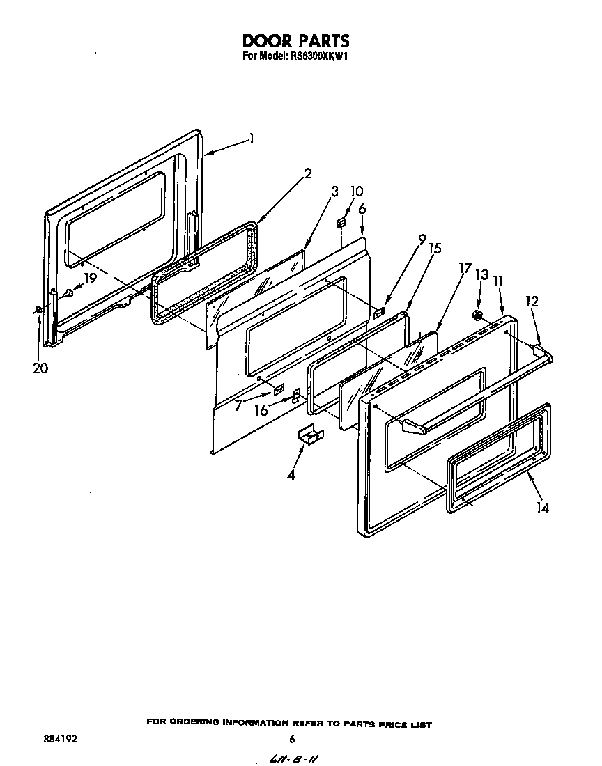 Whirlpool RS6300XKW1 door diagram