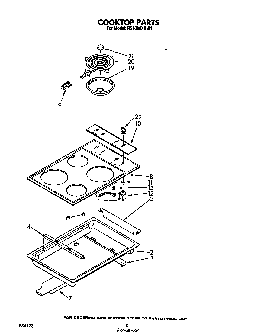 Whirlpool RS6300XKW1 cooktop diagram