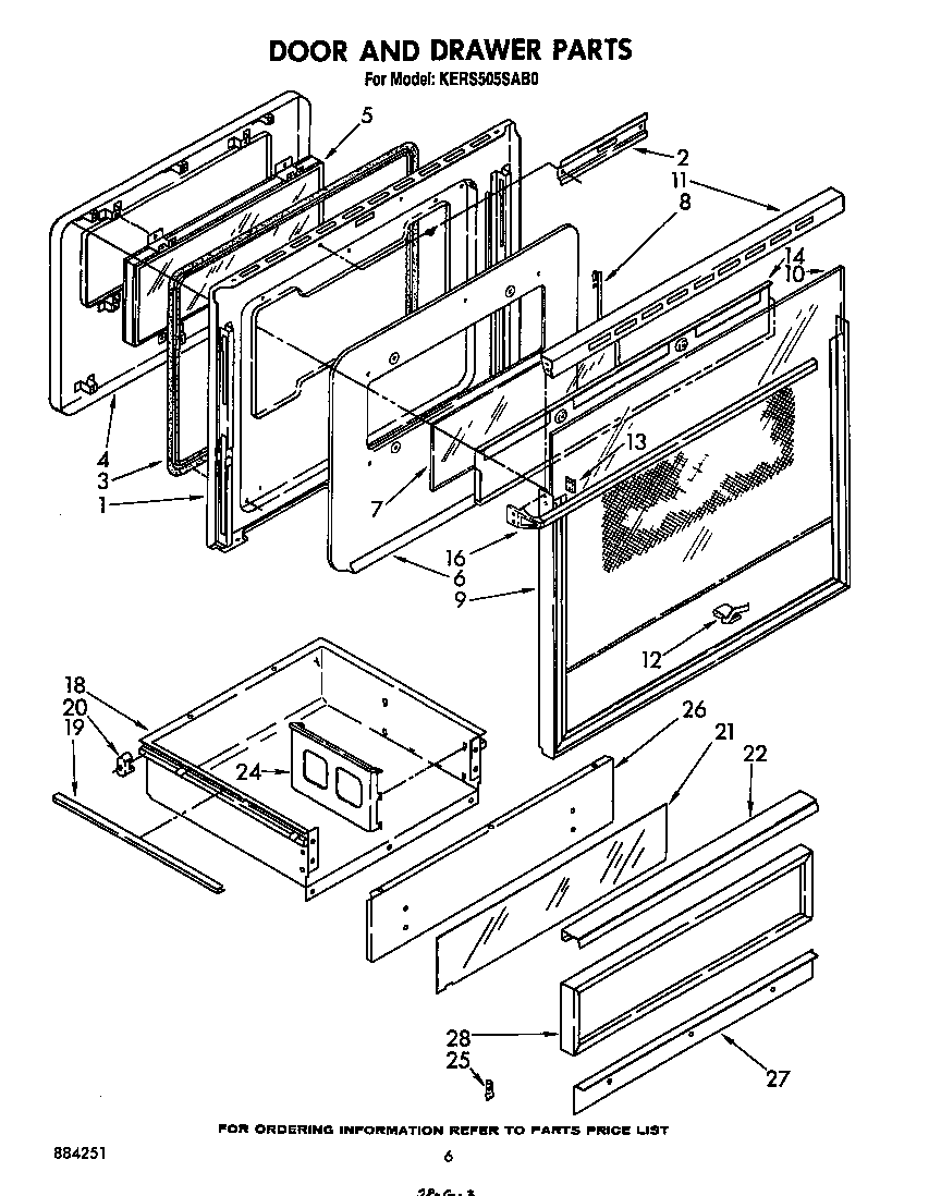 KitchenAid KERS505SWB0 door and drawer diagram