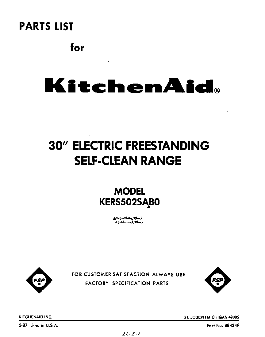 KitchenAid KERS502SWB0 front cover diagram