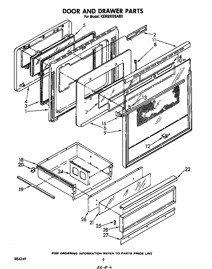 KitchenAid KERS502SWB0 door and drawer diagram