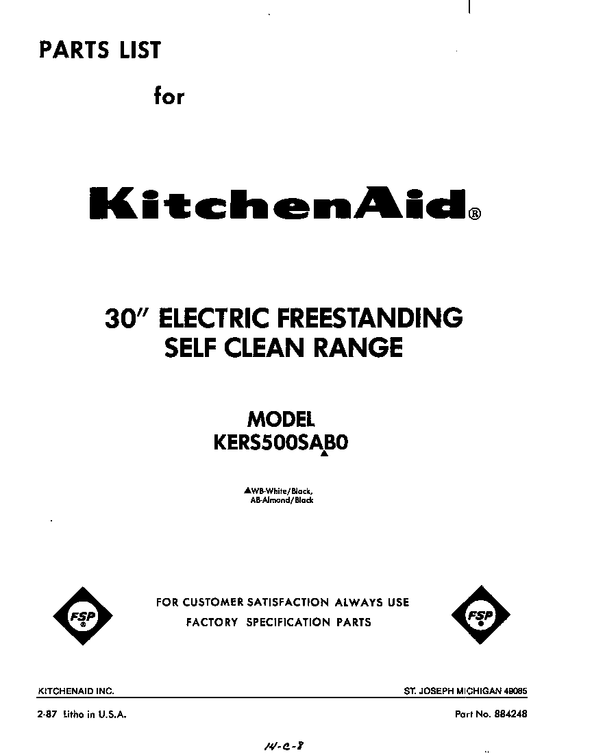 KitchenAid KERS500SWB0 front cover diagram