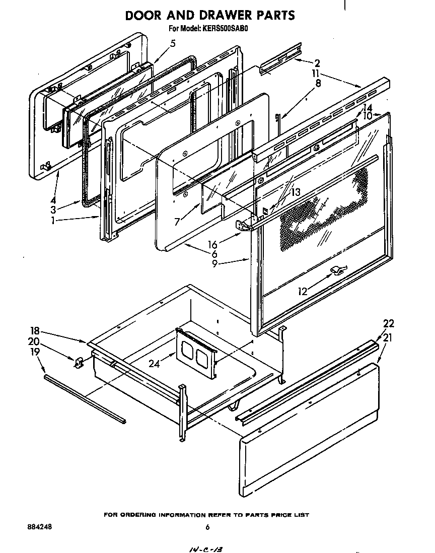 KitchenAid KERS500SWB0 door and drawer diagram