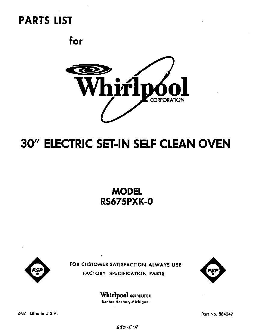 Whirlpool RS675PXK0 front cover diagram