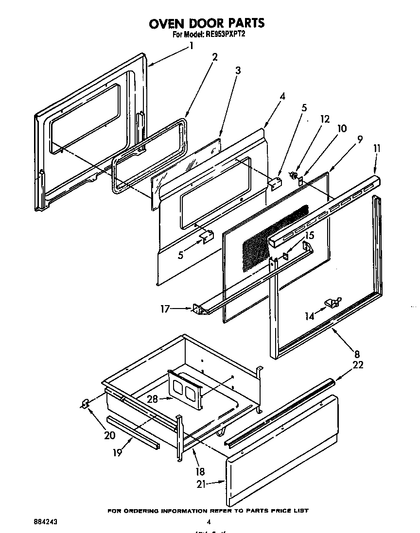 Whirlpool RE953PXPT2 oven door diagram