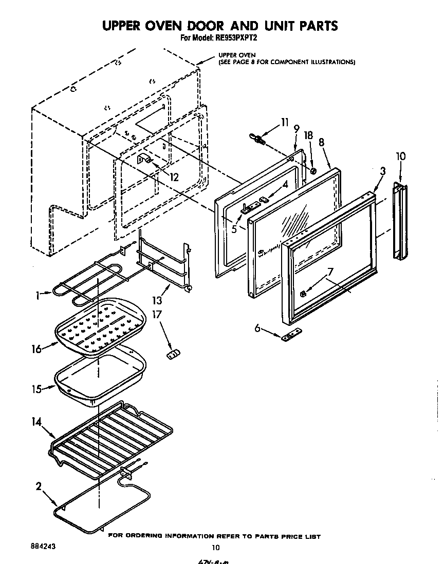 Whirlpool RE953PXPT2 upper oven and unit diagram
