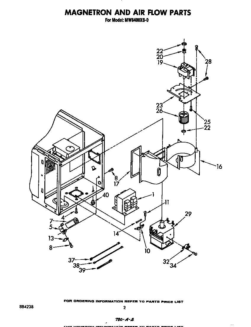 Whirlpool MW8400XS0 magnetron and air flow diagram