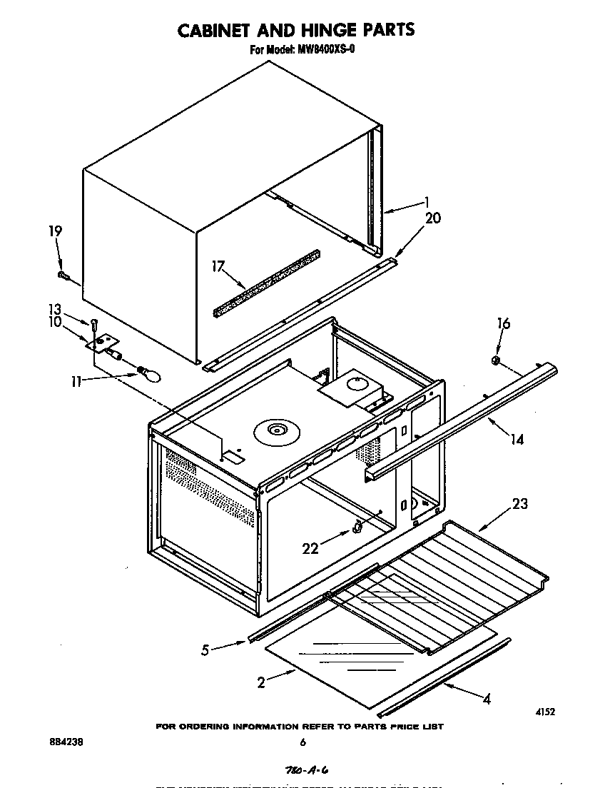 Whirlpool MW8400XS0 cabinet and hinge diagram