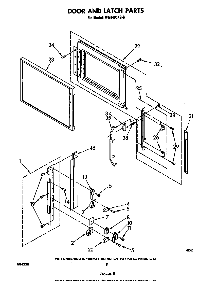Whirlpool MW8400XS0 door and latch diagram