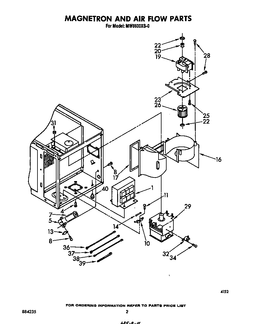 Whirlpool MW8600XS0 magnetron and airflow diagram