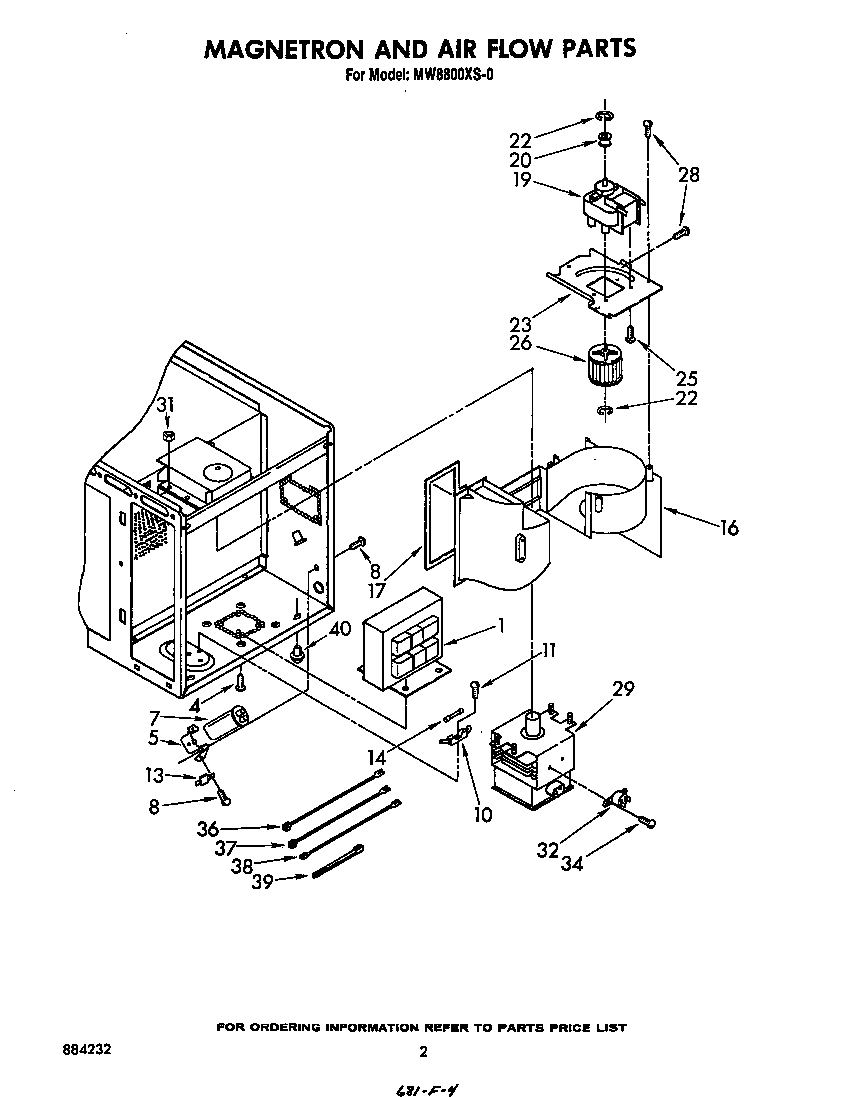 Whirlpool MW8800XS0 magnetron and airflow diagram