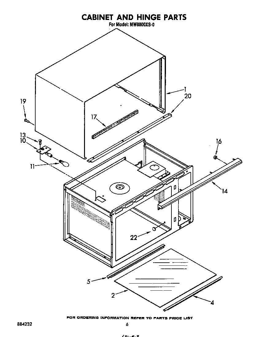 Whirlpool MW8800XS0 cabinet and hinge diagram