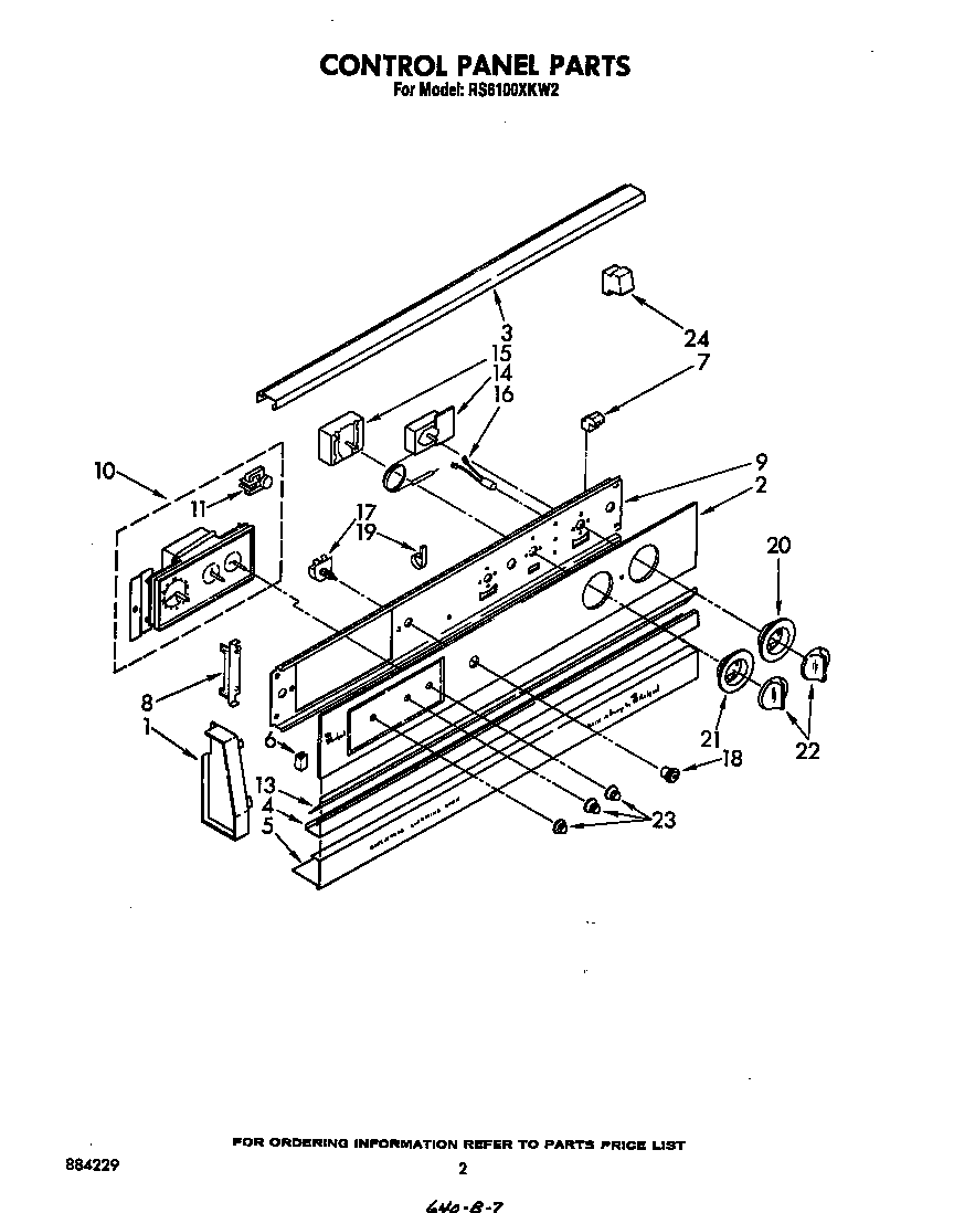 Whirlpool RS6100XKW2 control panel diagram