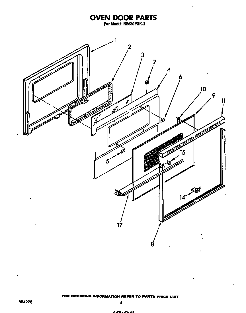 Whirlpool RS630PXK2 oven door diagram