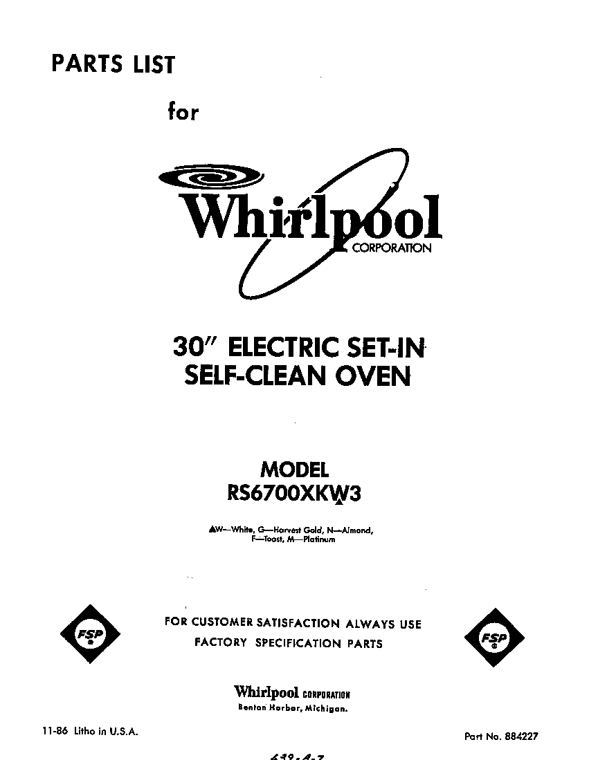 Whirlpool RS6700XKW3 front cover diagram